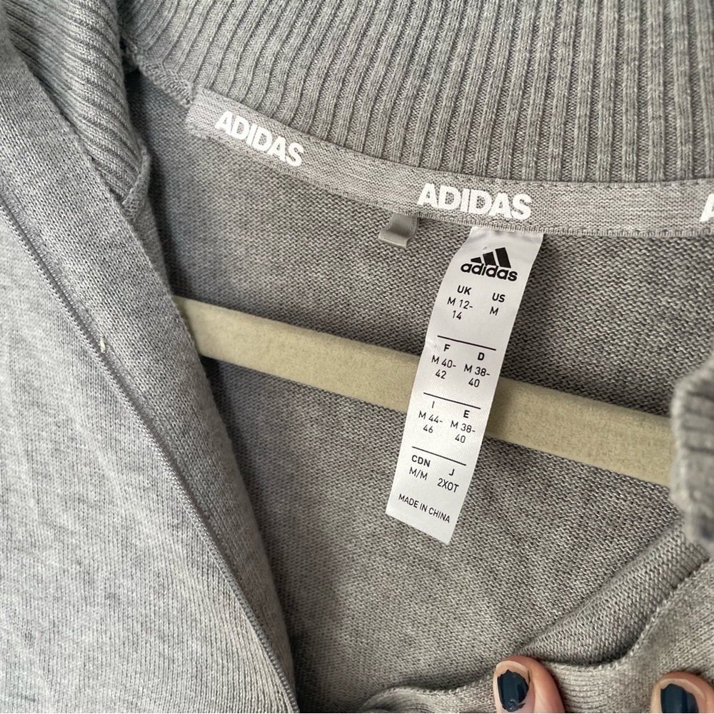 Adidas 100% Cotton Knit 3 Stripe Grey Golf Crewneck Quarter Zip Sweater Medium - Picture 7 of 11